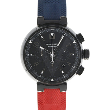 LOUIS VUITTON Tambour Chrono All Black Q1A62 Men's SS/Rubber Watch Automatic Black/Gray Dial