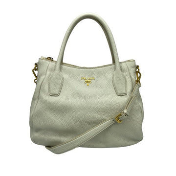 PRADA leather 2WAY bag shoulder tote white metal fittings gold BR4992