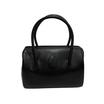 CARTIER Vintage Mustline Logo Leather Genuine Handbag Mini Boston Bag Black
