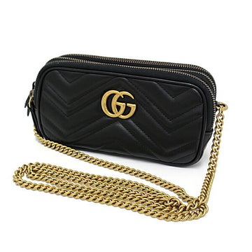 Gucci GG Marmont Mini Chain Bag 546581 Black Shoulder Double G Leather
