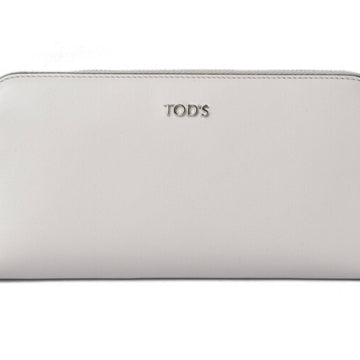 TOD'S wallet  long round type leather light gray