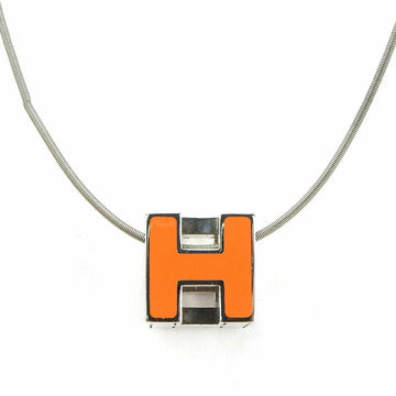 HERMES Necklace Cage de Ash H Cube Orange Silver Plated Pendant Accessory Women's  Accessories Jewelry