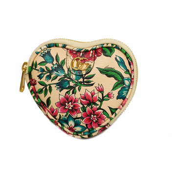 GUCCIAuth  Flora Coin Case 732232 Women's Leather Coin Purse Ivory,Multi-color