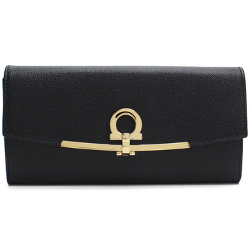 SALVATORE FERRAGAMO FERRAGAMO 2211 GANCINO CLIP 22-D150 Long Wallet with Double-Fold Coin Purse NERO Black Ladies