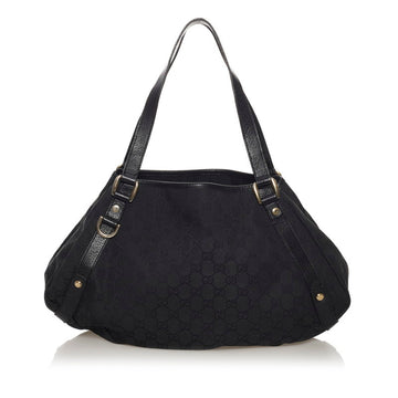 Gucci GG Canvas Handbag 130736 Black Leather Ladies GUCCI