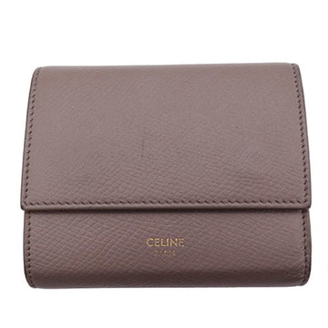 CELINE Wallet Women's Bifold Leather Small Trifold Greige