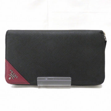 PRADA Saffiano Organizer Travel Case Round Zipper Long Wallet Unisex