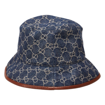 GUCCI GG Canvas Bucket Hat 576371 Blue Brown Cotton Leather Men's