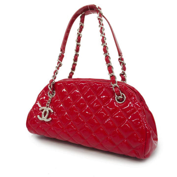 CHANEL Handbag Matelasse Patent Leather Red Silver Hardware Women's