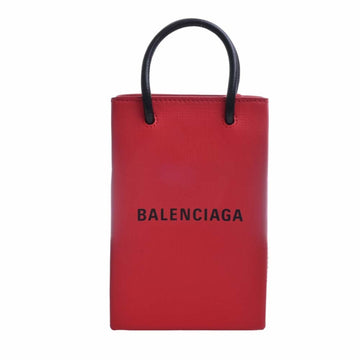 BALENCIAGA Leather Logo Shopping Phone Holder Shoulder Bag 593826 Red Women's