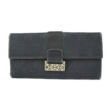 GUCCI bi-fold wallet 146206 GG canvas leather black gold hardware W hook long horsebit pattern plate