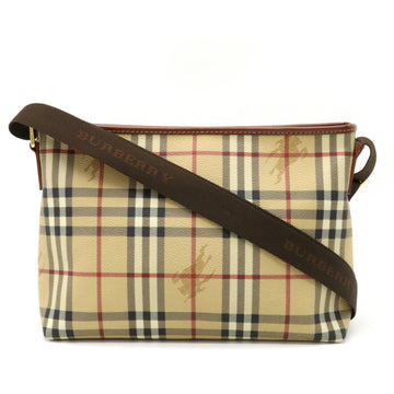 BURBERRY Nova check plaid shoulder bag PVC leather beige brown tea red