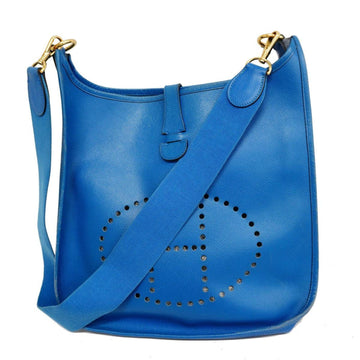 HERMES Shoulder Bag Evelyn 1PM Couchevel Blue Gold Hardware Women's