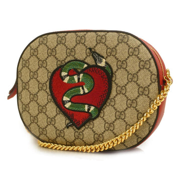 GUCCI Shoulder Bag GG Supreme 409535 Leather Beige Red Gold Hardware Women's