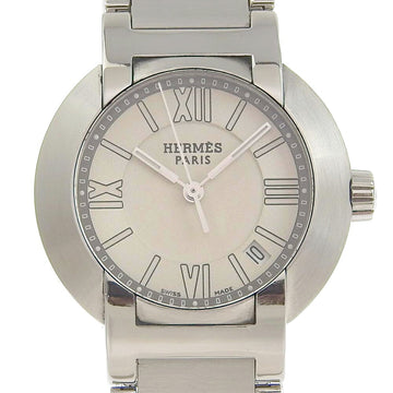 HERMES Nomad Watch NO1.210 Stainless Steel Swiss Made Silver Auto Quartz Analog Display White Dial Ladies