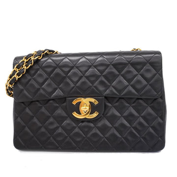 CHANEL Shoulder Bag Matelasse Big W Chain Lambskin Black Gold Hardware Women's