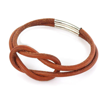 HERMES Bangle Bracelet Leather/Metal Brown/Silver Unisex