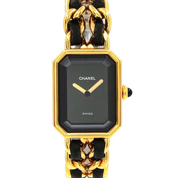 CHANEL Premiere S size H0001 Vintage Ladies Watch Black Dial Gold Quartz