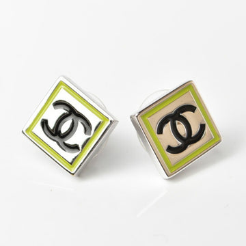 CHANEL earrings square silver CC here mark green black