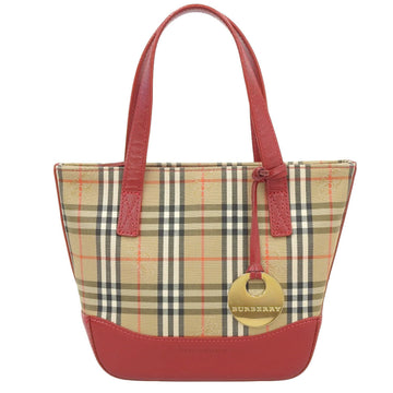 Burberry Nova Check Mini Handbag Canvas Leather Beige Red