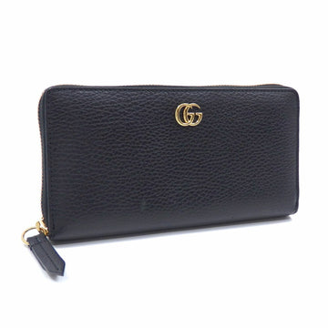 Gucci Round Long Wallet GG Marmont Leather Zip Around Ladies Black Gold 456117