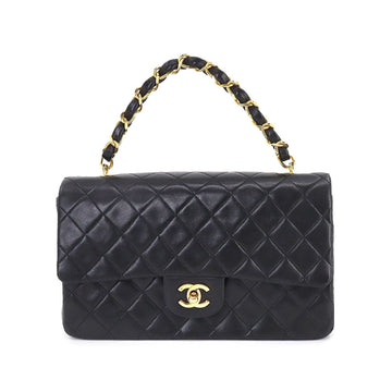 CHANEL Matelasse Chain Hand Bag Leather Black Gold Hardware Vintage