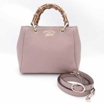 GUCCI handbag shoulder bag bamboo swing leather pink beige ladies 368823