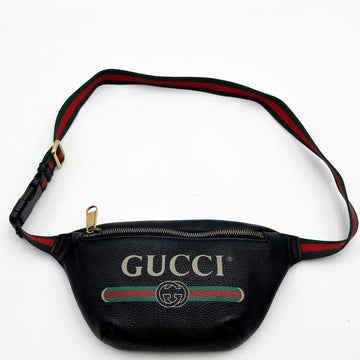 GUCCI Waist Bag Body Belt Sherry Line Logo Black Leather 527792 Men Women