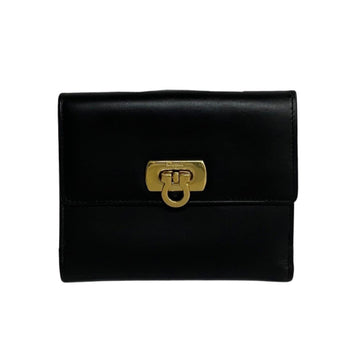 SALVATORE FERRAGAMO Gancini Hardware Leather Genuine Bifold Wallet Mini Black