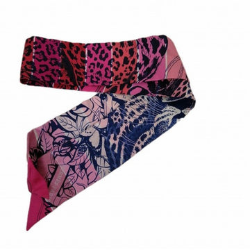 HERMES Twilly Jungle Love Pink Animal Pattern Brand Accessory Scarf Women's