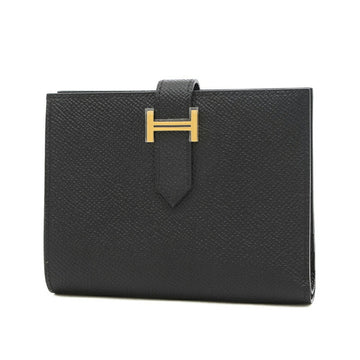 HERMES Bearn Compact Wallet Epson Black Gold Hardware B Engraved