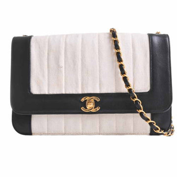 CHANEL Lambskin Mademoiselle Coco Mark Turnlock Shoulder Bag Black Ivory