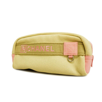 CHANEL Pouch Sports Canvas Beige Pink Silver Hardware Women's