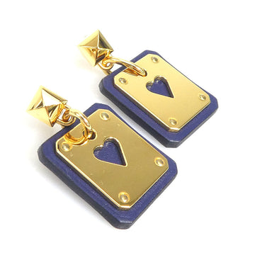 HERMES Earrings Ass de Cool GP/Leather Gold/Navy Women's