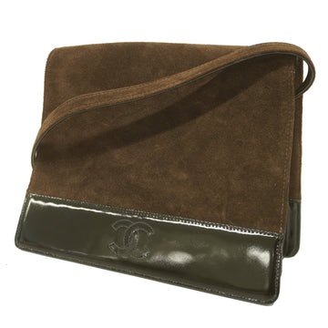 CHANEL[3zc3316] Auth  Shoulder Bag Suede/Patent Leather Brown/Black