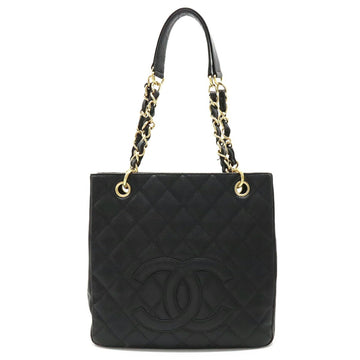 CHANEL Matelasse Coco Mark Chain Tote Bag Shoulder Caviar Skin Leather Black A50994