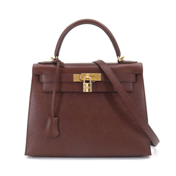 HERMES Kelly 28 2way hand shoulder bag Kushbel Epson Havana E stamp outside sewing gold metal fittings