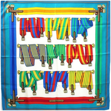 HERMES Silk Scarf Muffler Carre90 Les Sangles Blue x Multicolor  Women's Suspender Belt