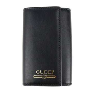 GUCCI key case 547588 leather black gold metal fittings logo print 6 row ring