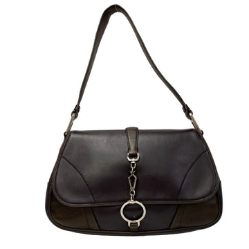 PRADA metal fittings leather semi-shoulder bag handbag brown dark purple 22138
