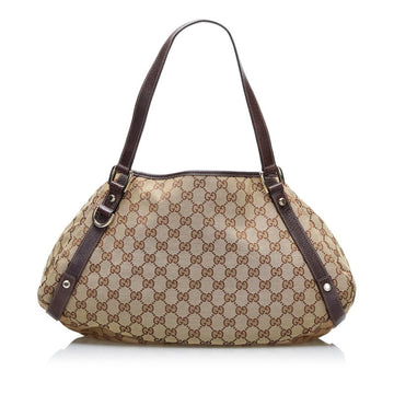 Gucci GG Canvas Abbey Handbag Tote Bag 130736 Brown Leather Ladies GUCCI