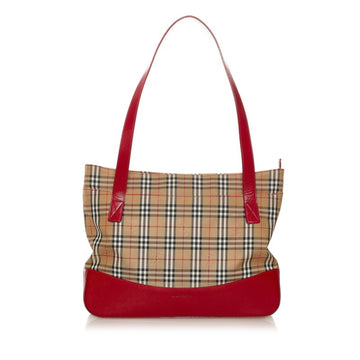 Burberry Nova Check Shadow Horse Tote Bag Beige Red Canvas Leather Women's BURBERRY