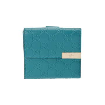 GUCCI Blue 257015 Women's Leather Bifold Wallet