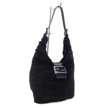 FENDI Shoulder Bag Mamma Bucket Women's Black Fur Leather 26600