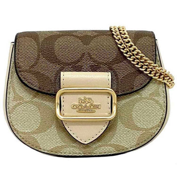 COACH Shoulder Bag Brown Beige White Gold Signature Morgan PVC Leather GP CJ541  Chain Pochette Ladies Compact