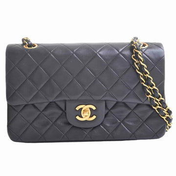 Chanel lambskin matelasse here mark W flap chain shoulder bag black