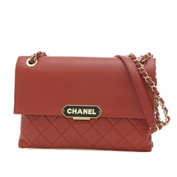 CHANEL Matelasse logo hardware flap chain shoulder bag lambskin red