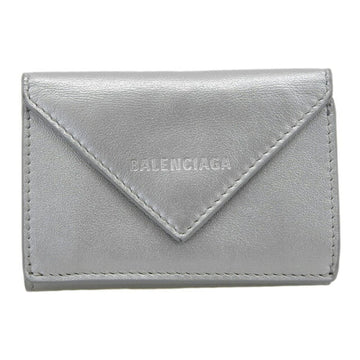 Balenciaga Wallet Women's Trifold Paper Mini Leather Silver 391446