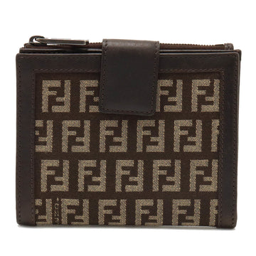 FENDI Zucchino pattern bifold wallet canvas leather dark brown beige 8M0069