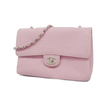 Chanel shoulder bag matelasse single chain cotton pink silver metal